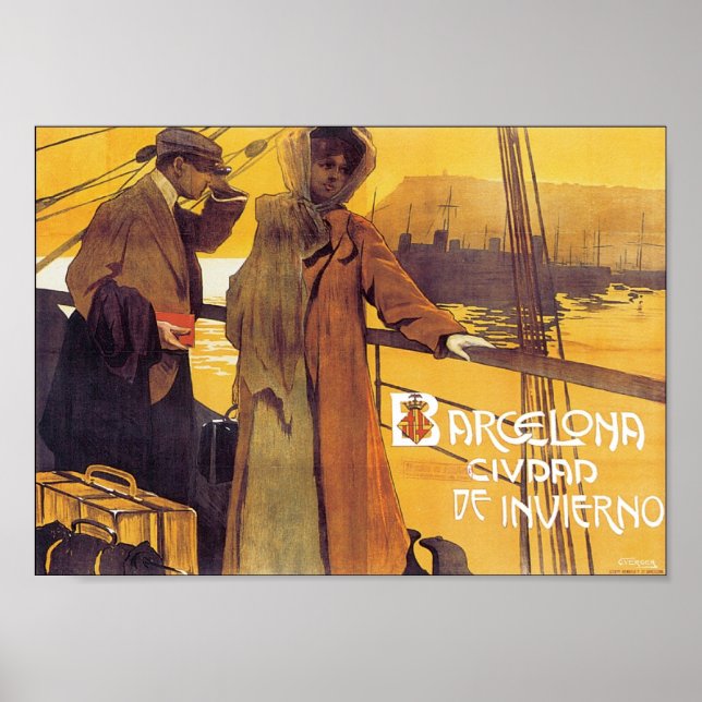 Barcelona Vintage Travel Poster (Vorne)