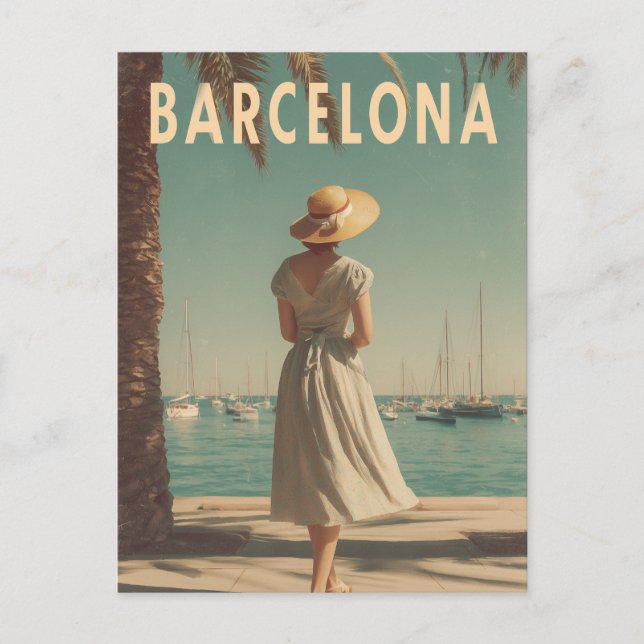 Barcelona vintage travel postkarte (Vorderseite)
