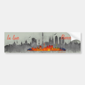 Barcelona watercolor Skyline in love Autoaufkleber