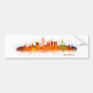 Barcelona watercolor Skyline v03 Autoaufkleber