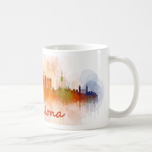 Barcelona watercolor Skyline v04 Kaffeetasse (Rechts)