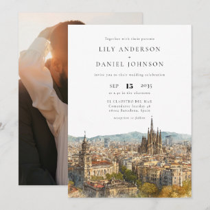Barcelona Ziel Elegante Foto Hochzeit Einladung