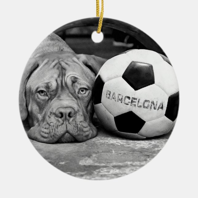Barcelona's fanatic soccer dog. Barcelona, Spain, Keramik Ornament (Vorne)