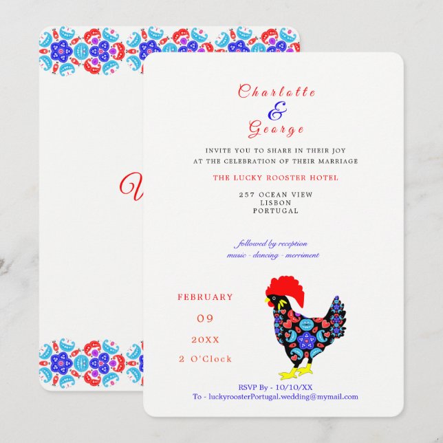 Barcelos Rooster Portugiesisches NationalEmblem Einladung (Vorne/Hinten)