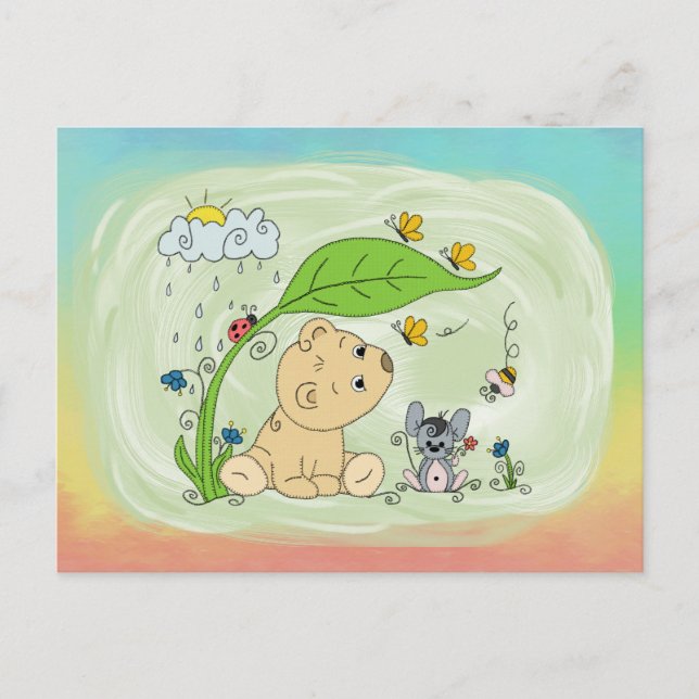 Bärchen im Regen Postkarte (Vorderseite)