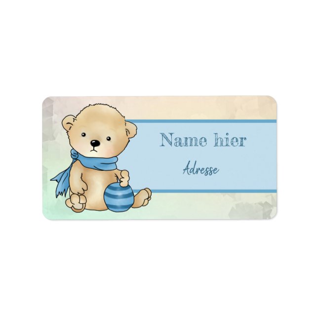 Bärchen mit Ball, blau Adressaufkleber (Vorne)