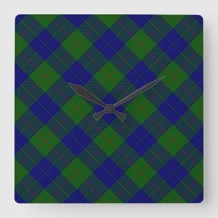 Barclay clan tartan blue green plaid quadratische wanduhr