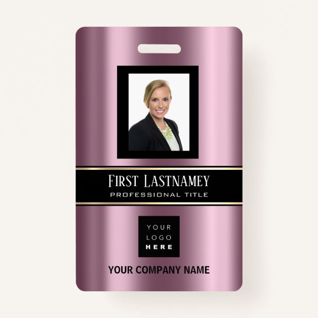 Barcode Foto Name ID Karte Vertikal Lila Gold Ausweis (Vorderseite)