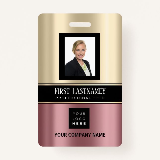 Barcode Foto Name ID Karte Vertikale Rose Gold Sep Ausweis (Vorderseite)