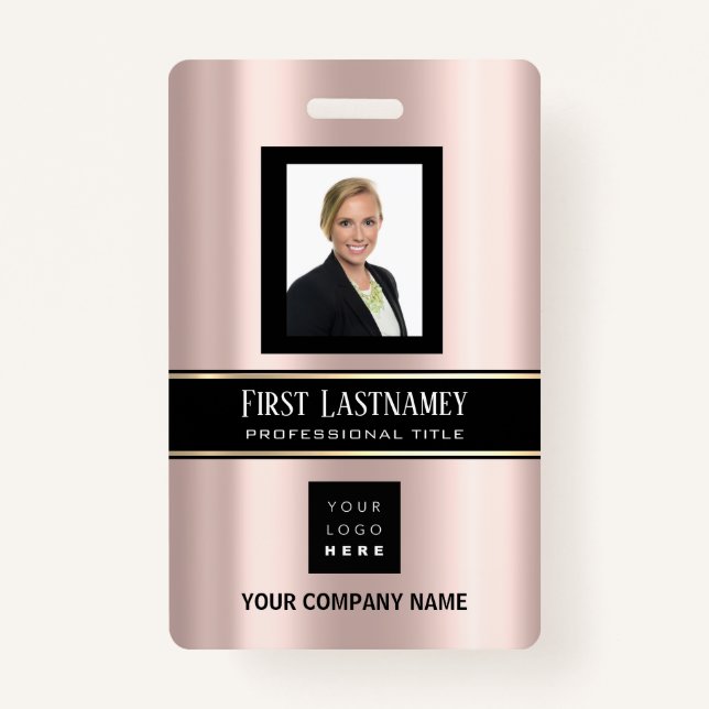 Barcode Foto Name ID Karte Vertikale Rose Gold VIP Ausweis (Vorderseite)
