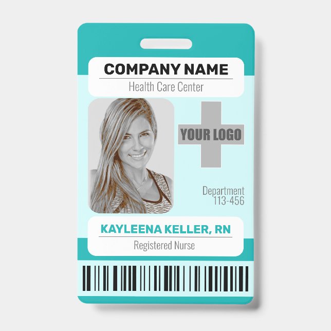 Barcode-ID-Foto Vorlage Aquamarin grünes medizinis Ausweis (Vorderseite)