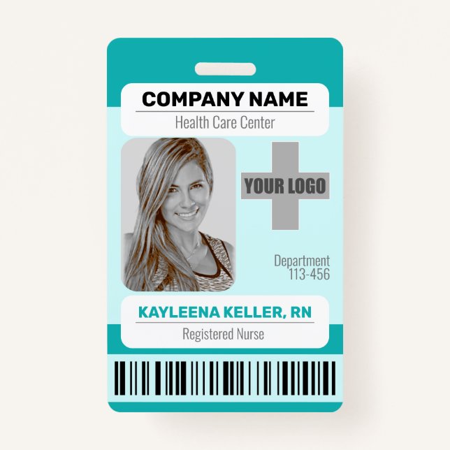 Barcode-ID-Foto Vorlage Aquamarin grünes medizinis Ausweis (Vorderseite)