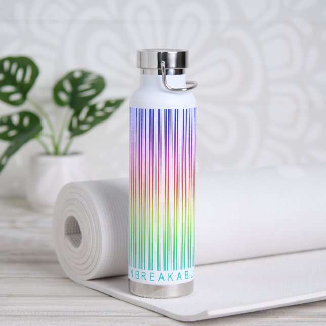 Barcode "UNZERBRECHLICH" Regenbogenfarben Trinkflasche (Yoga (gedreht))