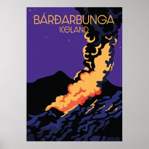 Bárðarbunga, affiche de voyage en Islande. plaque