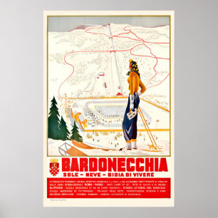 Bardonecchia Sonne Schnee Freude am Leben Vintage  Poster
