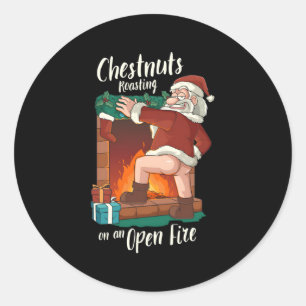 Bare Arsed Santa Rude Pun Roasting Nuts Runder Aufkleber