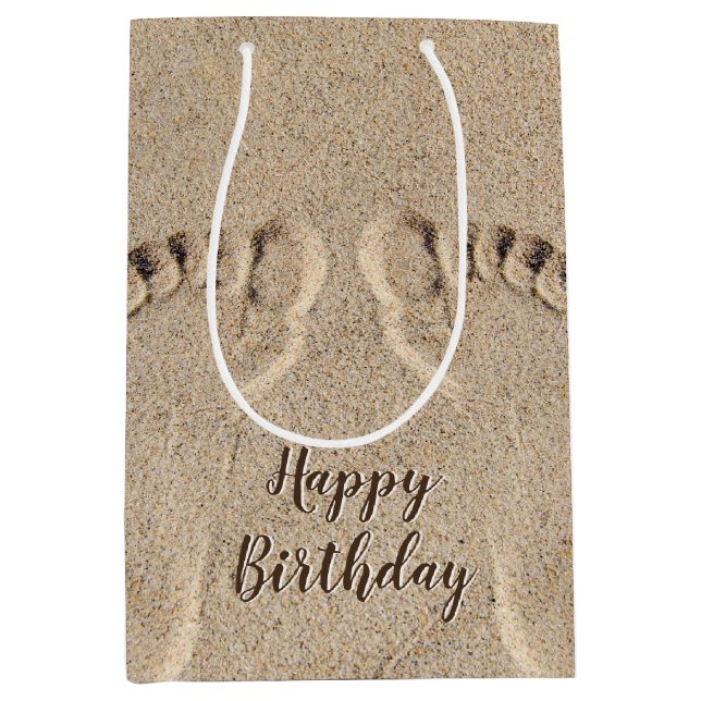 Bare Feet Footprints in Sand Mittlere Geschenktüte (Vorderseite)