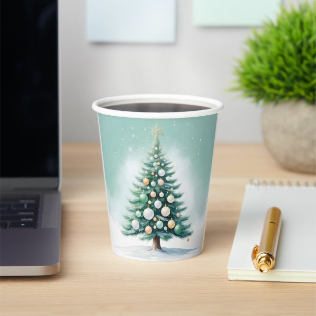 Bare Green Pine Tree | Silver Green Orange Pappbecher (InSitu)