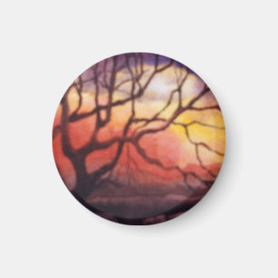 Bare Winterbaum mit heftigen Sonnenuntergängen Magnet