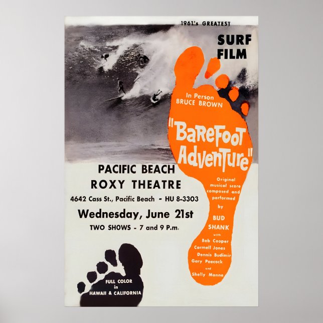 Barefoot Adventure Vintage-Surffilmplakat Poster (Vorne)