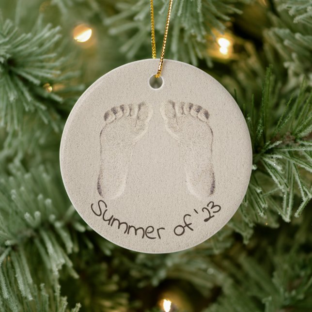 Barefoot Prints in Beach Sand Keramik Ornament (Baum)