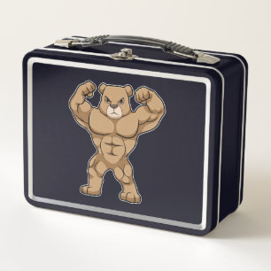 Bären als Bodybuilder mit großen Muskeln Metall Brotdose