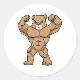 Bären als Bodybuilder mit großen Muskeln Runder Aufkleber