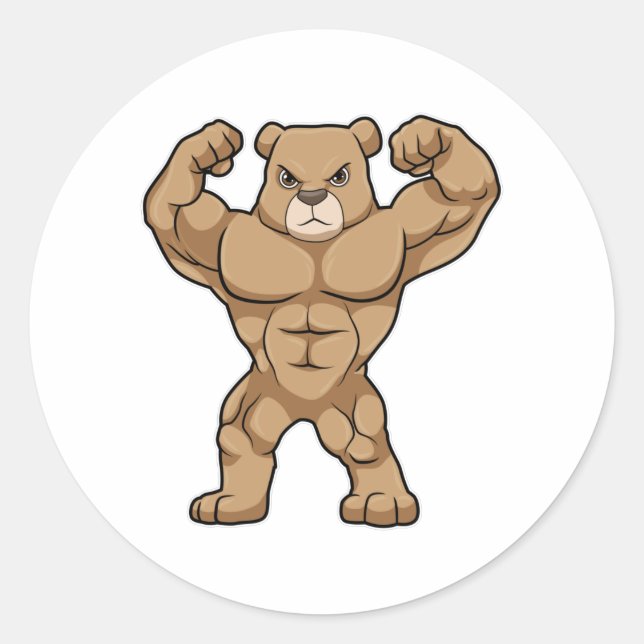 Bären als Bodybuilder mit großen Muskeln Runder Aufkleber (Vorderseite)