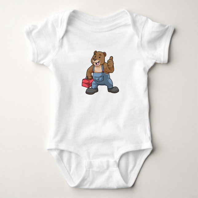 Bären als Handwerker mit Werkzeugkasten Baby Strampler (Vorderseite)