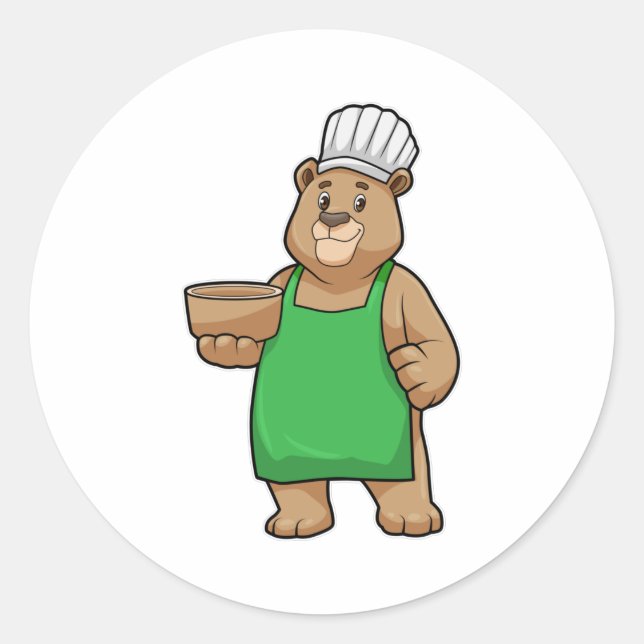 Bären als Koch mit Kochen Schürze & Holzschüssel Runder Aufkleber (Vorderseite)
