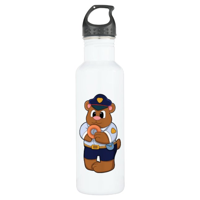 Bären als Polizeibeamter mit Polizeiuniform & Donu Edelstahlflasche (Vorderseite)