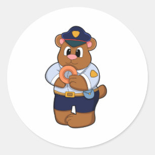 Bären als Polizeibeamter mit Polizeiuniform & Donu Runder Aufkleber