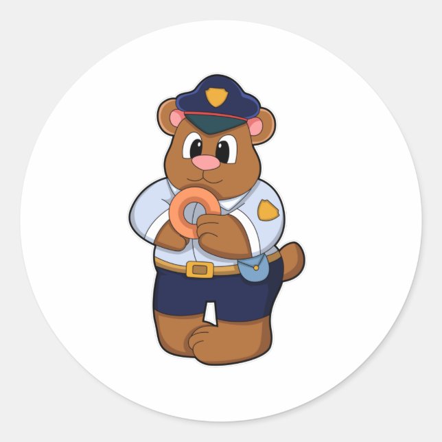 Bären als Polizeibeamter mit Polizeiuniform & Donu Runder Aufkleber (Vorderseite)