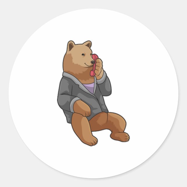 Bären als Sekretär mit Telefon Runder Aufkleber (Vorderseite)