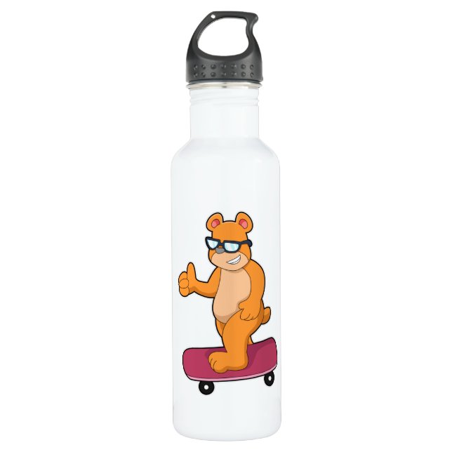 Bären als Skater mit Skateboard Edelstahlflasche (Vorderseite)