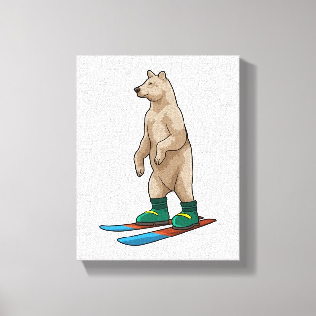 Bären als Skifahrer mit Ski Leinwanddruck (Vorderseite)