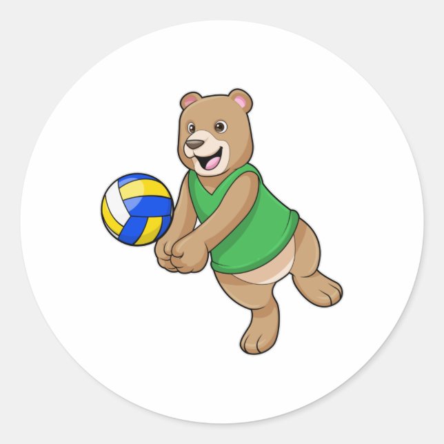 Bären als Volleyballspieler mit Volleyball Runder Aufkleber (Vorderseite)
