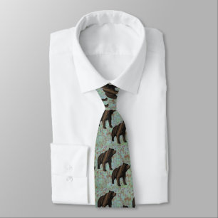 Bären auf Marbled Blue/Tan Necktie Krawatte