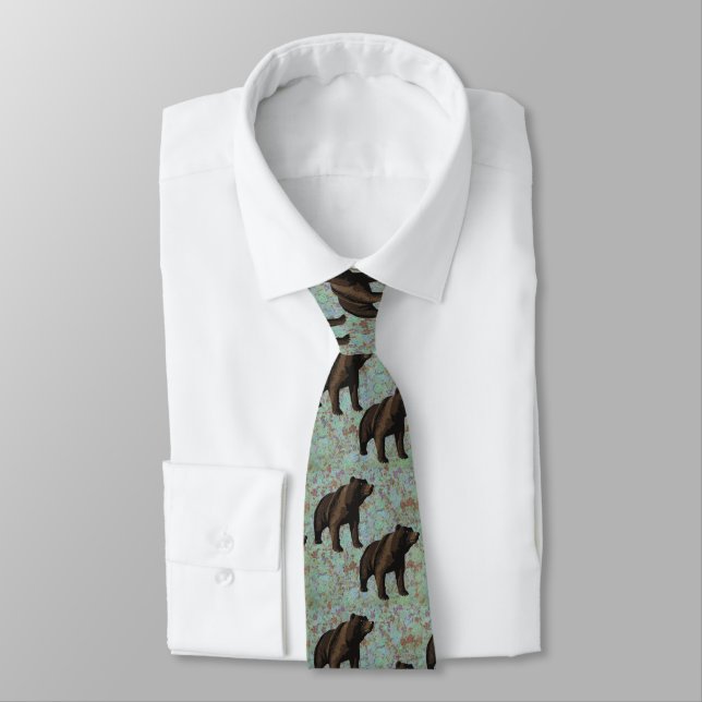 Bären auf Marbled Blue/Tan Necktie Krawatte (Gebunden)