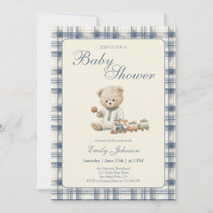 Bären-Baby-Party Vornehme Jungen-Kariert-Baby-Part Einladung
