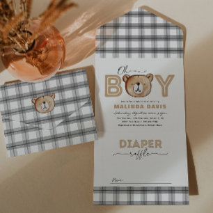 Bären-Baby-Shower-Einladung + Windel-Raffle in ein All In One Einladung