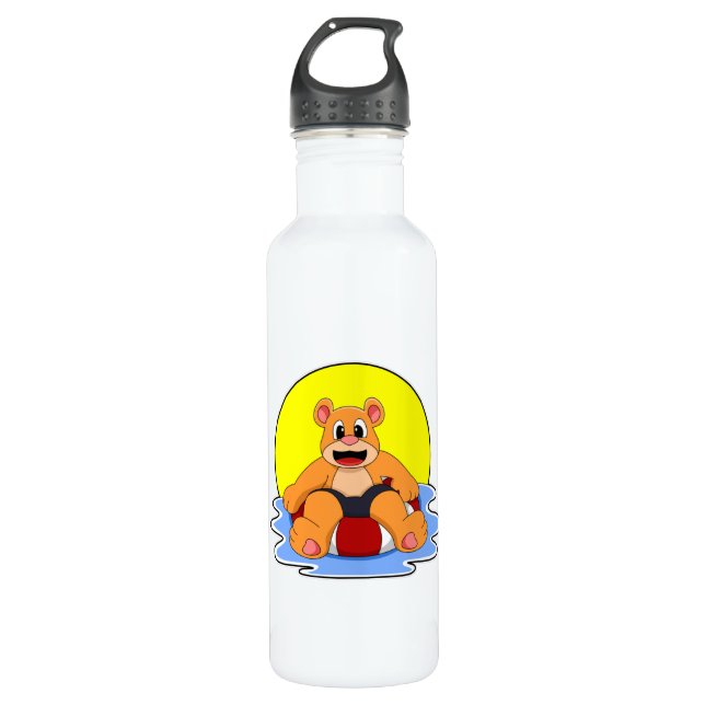 Bären beim Schwimmen mit Swim-Ring Edelstahlflasche (Vorderseite)