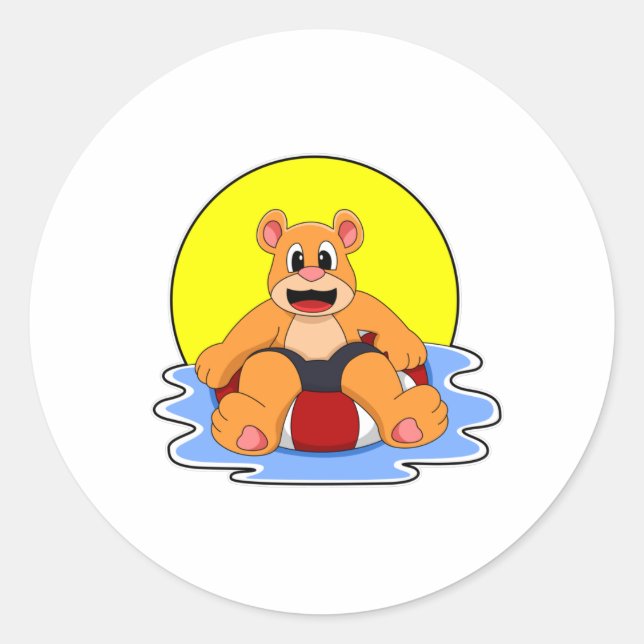 Bären beim Schwimmen mit Swim-Ring Runder Aufkleber (Vorderseite)