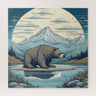 Bären, Berge, See, Vollmond Kunst