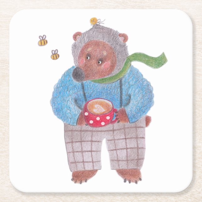Bären, Bienen und Cappuccino Rechteckiger Pappuntersetzer (Vorderseite)