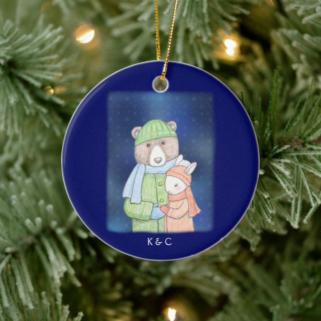 Bären & Bunny Sweet Rabbit und Bärenkupplung Custo Keramik Ornament (Baum)