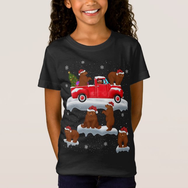 Bären fahren Weihnachtsbaum Red Truck Bär Christ T-Shirt (Vorderseite)
