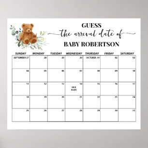 Bären-Grün-Babyparty-Vorhersage-Datums-Kalender Poster