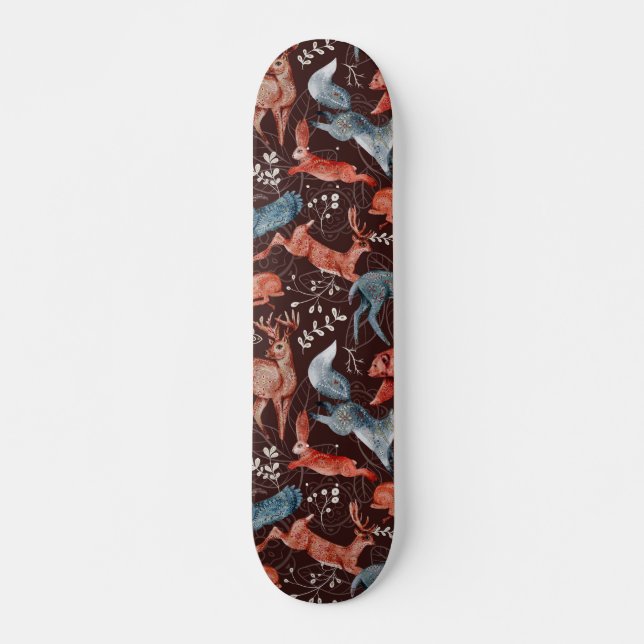 Bären, Hirsche, Eule, Fuchs und Hasen Muster Skateboard (Vorne)