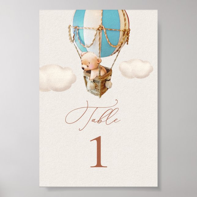 Bären-Hot-Air-Ballon-Tischnummer-Poster Poster (Vorne)